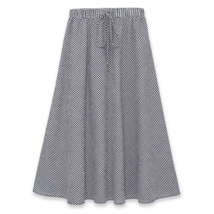 Women Summer Gingham Midi Skirt Elastic High Waist Drawstring A-Line Black White Checkered Skirt Casual Elegant Skirt Bottoms