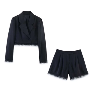 Women's Lace Patchwork Blazer Top And High Waist Shorts Bottom Elegant Office Wear Summer Fashion Commute Party Clothing