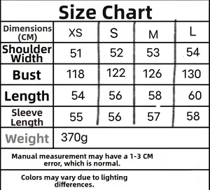 Size chart for women's long sleeve polka dot jacket with bust and length measurements