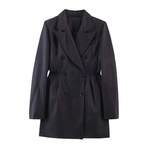 Women's Elegant Pinstripe Blazer Dress Double Breasted Long Sleeve Slim Fit Midi Office Suit Jacket Dress For Women