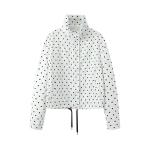 Women's casual polka dot jacket with high collar and adjustable drawstring hem