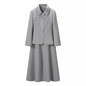 Women Autumn Elegant Commuter Grey Blazer And A-Line Maxi Skirt Top And Bottom Set Office Lady Professional Formal Outfit