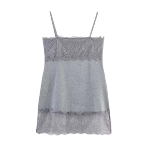 Sexy Graues Mini-Trägerkleid Mit Spitzendetails Für Damen Schlanke Passform Ärmellos Neckholder Sommer Casual Party Clubwear Kurz Kleid