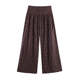 Women's Retro High Waist Polka Dot Wide Leg Pants Polyester Loose Pleated Summer Trousers For Vacation Casual Daily Wear