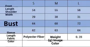 Detailed size chart for V-neck knit sweater showing measurements in S, M, and L sizes