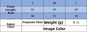 Size chart for minimalist knitted vest with length and bust details in centimeters