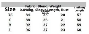 Size chart for vintage puff sleeve blouse showing measurements for XS to L in centimeters