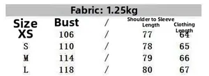 Size chart detail for oversized PU leather jacket with chest and length measurements