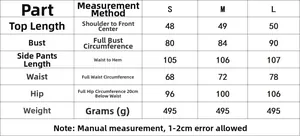 Size guide with measurements for floral top and wide leg pants two-piece set