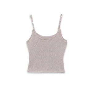 Minimalist lavender knit tank top with delicate button detailing on shoulder straps