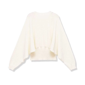 Elegant cream white knit sweater with batwing sleeves and wide ribbed cuffs for women