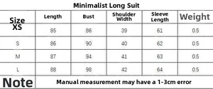 Size chart detail for elegant asymmetrical blazer showing length and bust measurements