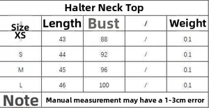 Größentabelle für Damen Halter Top mit Maßen für Länge und Brustumfang von XS bis L
