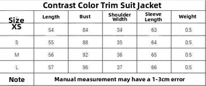 Size chart table for retro velvet stand collar jacket with detailed measurements