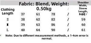 Detailed size chart for navy blue blazer jacket including bust and sleeve measurements