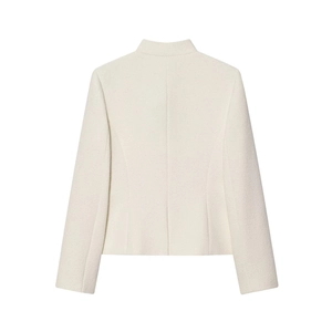 Veste en tweed crème pour femme avec col montant et vue arrière ajustée en coton mélangé