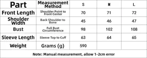 Tableau des tailles pour blazer noir à col montant incluant longueur et largeur d'épaules