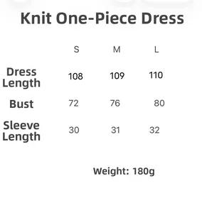 Detailed size guide table for the black asymmetric knitted midi dress showing S M L dimensions