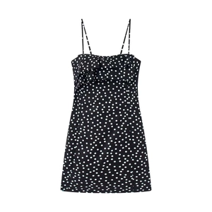 Damen Vintage Polka Dot Spaghetti Träger Kleid Sexy Rüschen Rückenfrei Sommer A-Linie Mini Kleid Slim Fit Alltag Urlaub