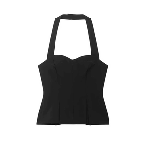 Women's chic black halter neck corset top with sweetheart neckline and slim fit design