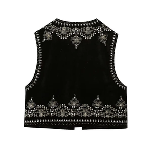 Black velvet waistcoat with vintage gold and silver floral embroidery and sequins on back