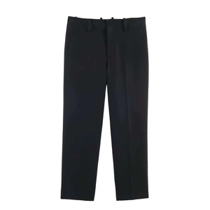 Elegant black straight-leg formal suit trousers for women with minimalist waist design