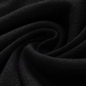 Detailed macro view of the black knit fabric texture showing fine weave and soft material