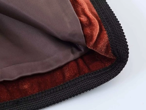 Detailed view of the velvet fabric texture and contrast knit trim on this vintage jacket