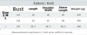Detailed size chart for the women's knit cardigan with chest and length measurements