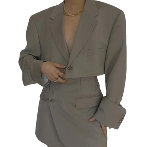 Women Jacket And Mini Skirt Outfit Cropped Long Sleeve Blazer High Waist Asymmetrical Skirt Office Lady Casual Clothing