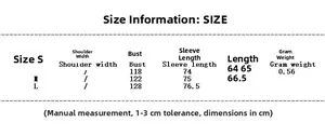 Tableau des tailles pour manteau en laine femme avec mesures du buste et de la manche
