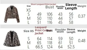 Tableau des tailles détaillé pour veste léopard et manteau matelassé pour femmes en tailles