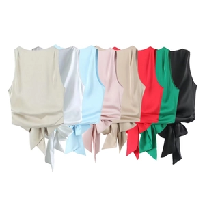 Women Sexy Satin Sleeveless Tank Top Backless Tie Up Bowknot Short Vest Elegant Summer Streetwear Party Clubwear Top