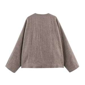 Women's minimalist dark brown wool blend coat featuring a straight cut and clean back seam