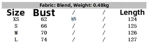 Detailed size guide table for elegant bodycon dress featuring bust and length measurements