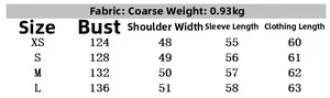 Detailed size chart for women's sequin jacket with measurements in centimeters