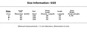 Detailed size chart for women long metal crew neck sweater showing S, M, L dimensions