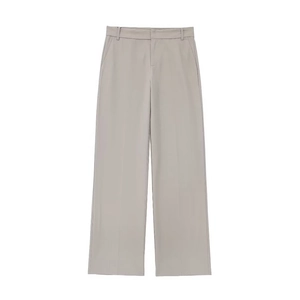 Pantalon de tailleur taille haute gris clair pour femme avec coupe jambe large