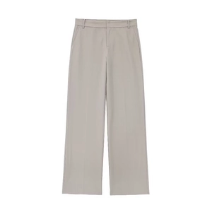 Pantalon gris professionnel à taille haute et jambe large avec coupe ajustée et élégante
