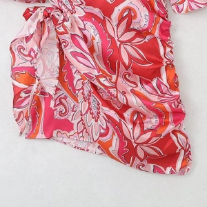 Robe mini col en V pour femmes, imprimé floral 3D, drapé latéral et coupe ajustée