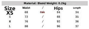 Size chart table for stylish wide pleated mini skirt with mixed fabric material data
