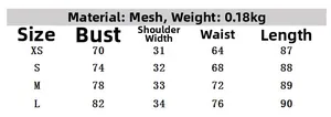 Tableau des tailles pour robe en mesh avec mesures du buste, taille et longueur