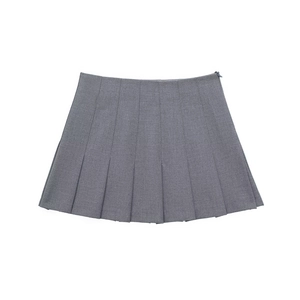 Women High Waist Pleated Short Skirt Grey A-Line Preppy Style Skirt With Invisible Zipper Casual Streetwear Mini Skirt