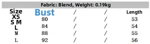 Size chart for western style blouse showing bust and length measurements from XS to L