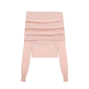 Women Elegant Off Shoulder Knit Top Slim Fit Long Sleeve Streetwear Solid Color Straight Neck Sweater Top For Spring