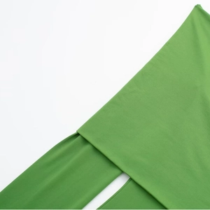 Women's off-shoulder green knit bodysuit in premium nylon blend for spring 2024 fashion