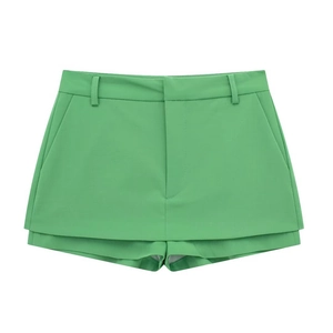 Women High Waist Overlap Front Skorts Fashion Solid Color Green Polyester Skort Shorts Casual Streetwear Mini Skirts