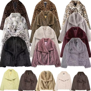 Manteau court en fausse fourrure pour femmes avec revers disponible en plusieurs couleurs