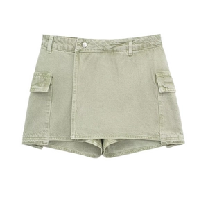 Jupe-culotte Cargo Taille Haute pour Femmes Streetwear Utilitaire Avec Poches Vert Clair Jupe Short Décontractée pour Printemps Été