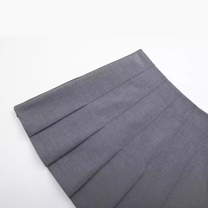 Fashionable dark grey wide pleated mini skirt with detailed parallel pleat craftsmanship